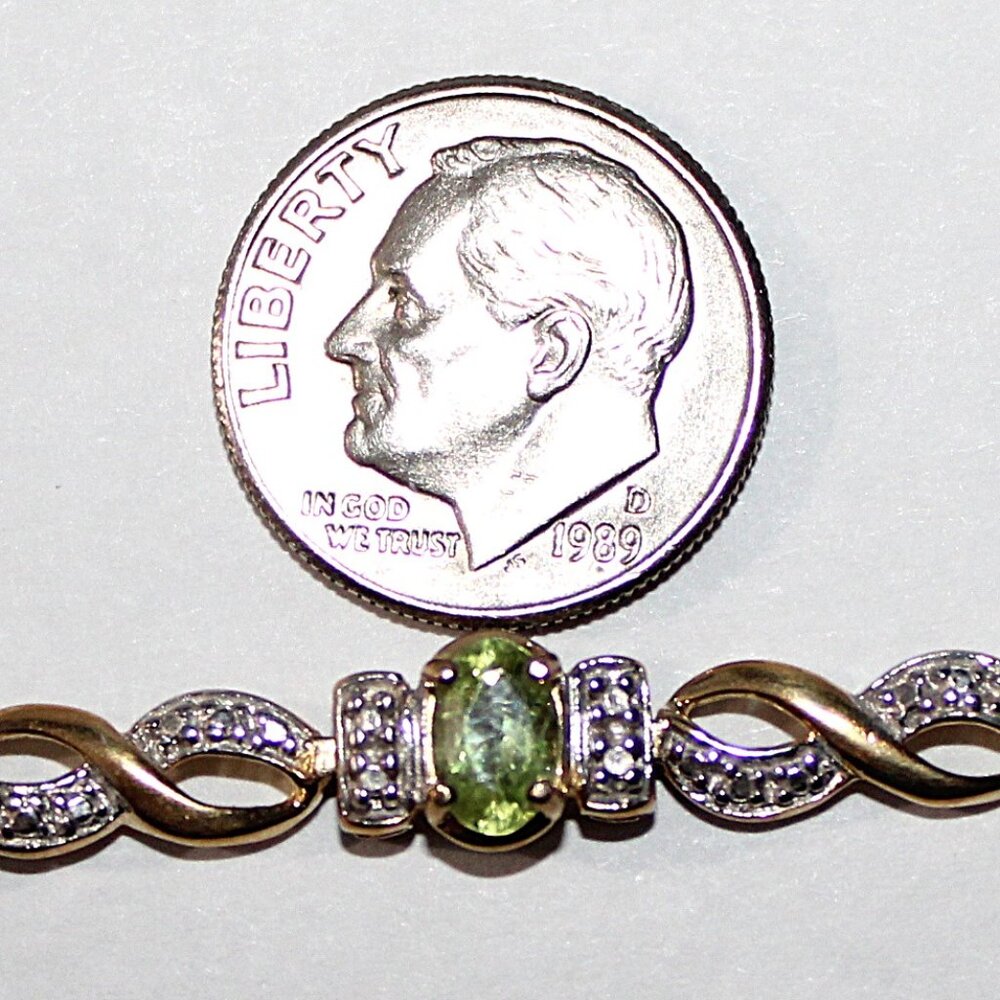 Sterling Silver Gold Tone Peridot Tennis Bracelet 7.25 Inches - Picture 3 of 4